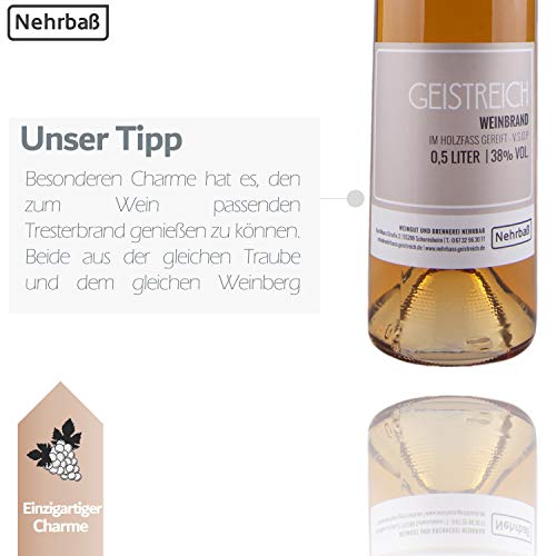 Nehrbaß - “Alter Weinbrand” im Holzfass gereift 0,5 Liter - Premium Edelbrand 38% Vol. - Schnaps aus Deutschland – Bild 5