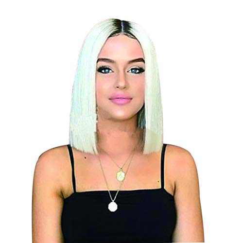 xiangliood Women's Natural Dark Roots Long Curly Ombre Silver White Synthetic As Real Hair Wig Cosplay