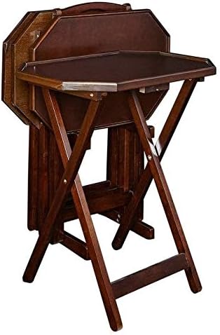 Snack Table Set of 4 TV Trays with Stand, Folding Wood Furniture Portable with Carrying Handles Includes Bonus Home Decorating on a Budget eBook (Espresso)