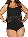 Spring Fever Women Plus Size High Waist Retro Braided Fringe Top Two Piece Swimwear Swimsuit Bikini Set A Black XXX-Large
