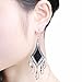 She Lian Vintage Silver Tone Rhinestone Jewelry Big Dangle Chandelier Earrings for Women (Black)