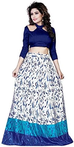 Parth Fashion Women's Satin Semi-Stitched Lehenga Choli (Blue_Free Size)