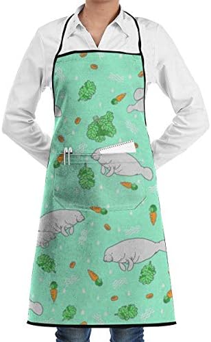 Drempad Premium Aprons Manatee with Vegetation Apron for Kitchen Cooking/BBQ, Adjustable Bib Apron with Pockets
