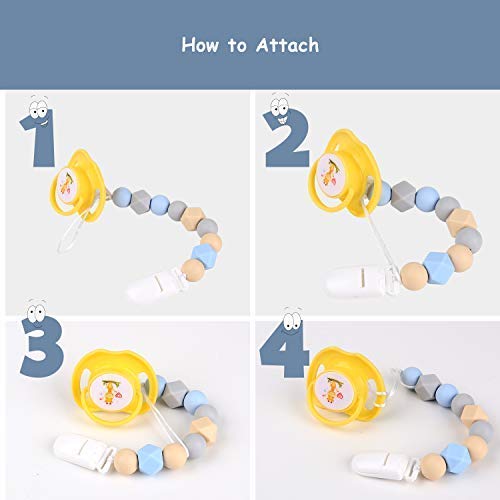 TYRY.HU Silicone Pacifier Clips(2 Pack), Modern Binky Holder Chains with Teething Beads for Boys Girls Baby Shower Gift, Universal Fit MAM, Philips Avent Soothie Pacifiers, Teether Toys(Blue,Green)