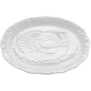 HIC Turkey Oversized Serving Platter, Embossed, Fine White Porcelain, 17-Inches