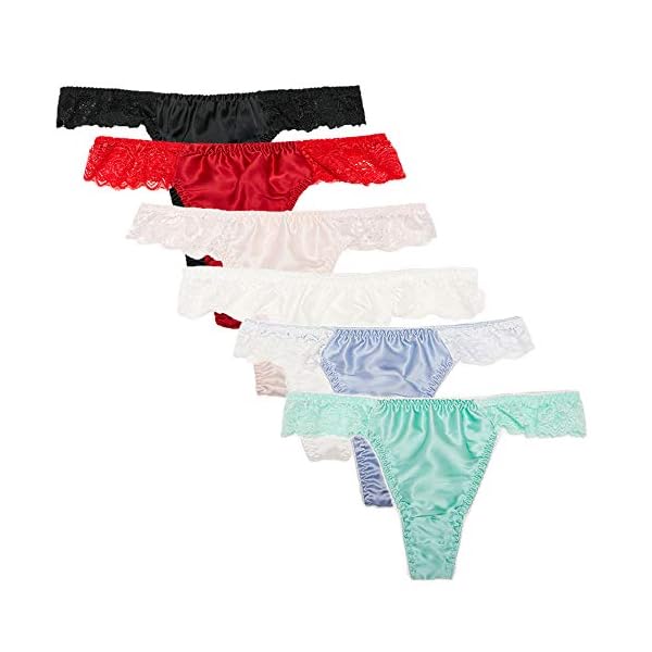 3 Pack Women’s Lace 100% Pure Silk G String Thongs Fine Satin Fabric ...