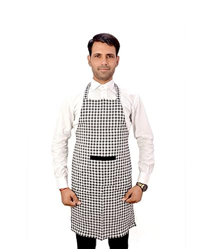 Switchon Branded Cotton Apron In Checks Free Size,Black And White,23 Inch,Cotton