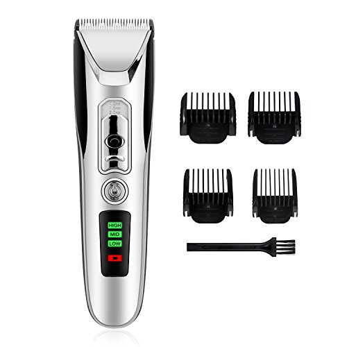 Cordless Hair Clipper for Men, Hair Cutting Machine with Trimmer Cutter 4 Combs Attachments, Professional Low Noise USB Charging-Silver