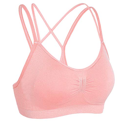 TIFENNY Women Sling Stretch Sport Bra Summer Padded Fitness Tank Tops Workout Gym Yoga Vest Bras Pink - Thumbnail 2