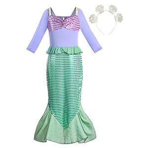 Relibeauty klein meisje prinses jurk lange mouwen zeemeermin kostuum rok(10 jaar)