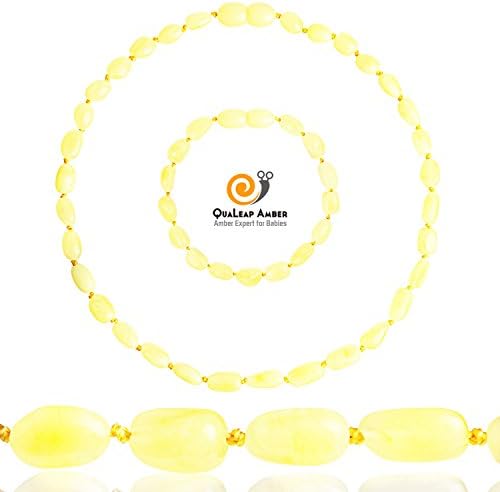 Baltic Amber Teething Necklace + Amber Teething Bracelet Set for Baby (Unisex - Butter - 12.5 Inches / 5.5 Inches), 100% Authentic Amber Necklace and Amber Teething Anklet for Infant & Toddler