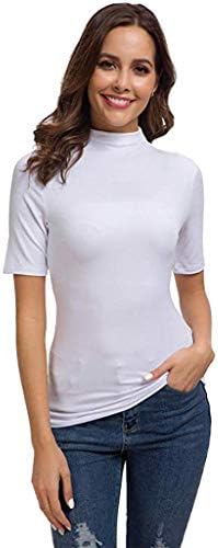 Sonnena Women's Basic Short Sleeve Turtleneck Top Gathered Ladies T-Shirt Blouse Tunic