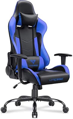 Amazon Com Vitesse Gaming Chair Sillas Gaming Ergonomic Computer Desk Chair Racing Style Comfortable Chair High Back Swivel Executive Leather Chair With Lumbar Support And Headrest Blue Kitchen Dining