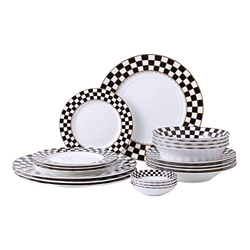 Porlien-Checker-Pattern-20-piece-Round-Dinnerware-Set-for-4-Bone-China