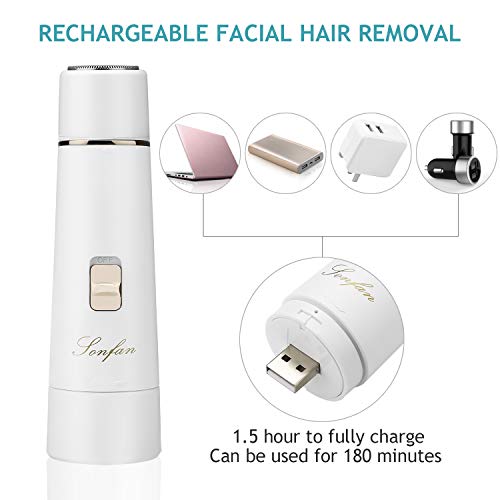 Facial Hair Removal for Women Rechargeable - 2019 USB Rechargeable Hair Remover Trimmer for Face, Armpit, Chin and Full Body, Best Gift for Women-White