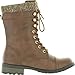Forever Link Womens Mango-31 Round Toe Military Lace Up Knit Ankle Cuff Low Heel Combat Boots,Brown Pu,10