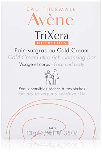 Eau Thermale Avene Trixera Nutrition Cold Cream Ultra-Rich Cleansing Bar, Soap-Free, Hypoallergenic, Non-Comedogenic, 3.5 oz.