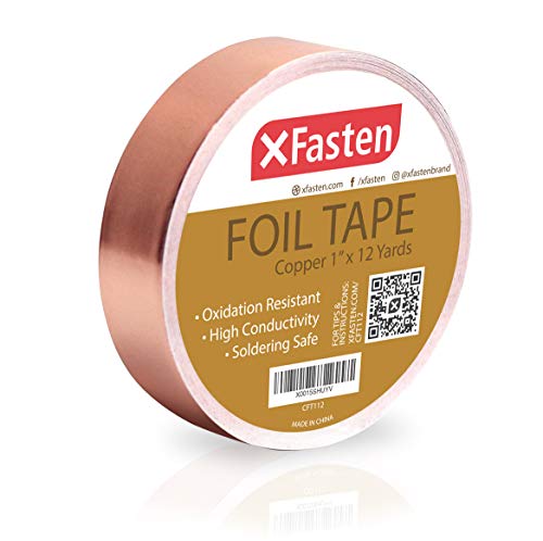 XFasten Conductive Copper Tape, 1-Inch x 12-Yards, Slug Repellent, DIY Material, Electronics Repair and Stained Glass Making