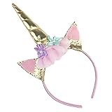 Unicorn Headband Horn Flowers Ears Headbands Gold Glitter Hair Hoop Girls Kids Party Decoration Headdress Cosplay Costume Headwear Halloween Makeup Spiral Crown Handmade Headpiece