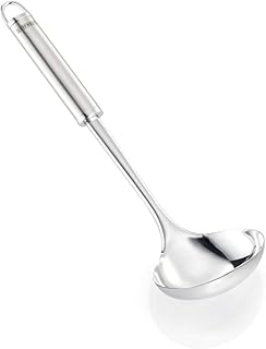 Leifheit Schöpflöffel 32 cm Sterling-Serie, Suppenkelle aus rostfreiem Edelstahl, hochwertiges Design, Schöpfkelle mit ovalem Griff und praktischer Aufhängeöse, Soßenlöffel, Kochlöffel, silber
