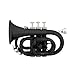 Mendini MPT-BK Black Lacquer Brass Bb Pocket Trumpet + Tuner, Case, Mouthpiece, & More