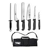 Victorinox Forschner 7 Pc Fibrox Deluxe Culinary Knife Roll Set,Black