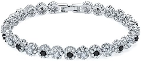 CARSINEL White Gold Plated Tennis Bracelet with Black Cubic Zirconia Stones for Women
