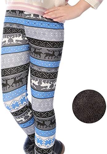 Girls Winter Thick Warm Long Pants Printing Fleece Lined Leggings
