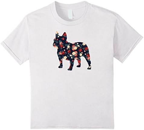 Kids French Bulldog Red and Orange Roses Floral Design T-Shirt 8 White
