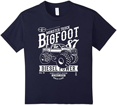 Kids Monster truck Bigfoot T-shirt Vintage Graphic Design Shirt 6 Navy