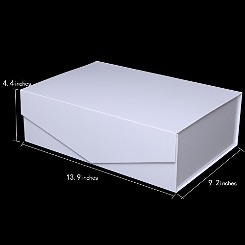 Large Gift Box (13.9" x 4.4" x 9.2"), Sturdy Gift Box, Reusable Decorative Storage Box, Collapsible Magnetic Closure Box, Decorative Boxes with Magnetic Closure (White, 2 Packs) by PACKHOME