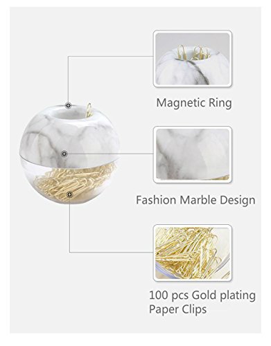 MultiBey Gold Paper Clips in Elegant Magnetic Marble White Clip Holder, 28mm, 100 Clips per Box - Thumbnail 4