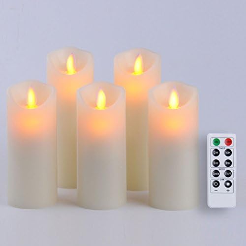 Ermical Classic Pillar Real Wax Dancing Flame LED Candles with Timer and 10-key Remote Control - Set of 5