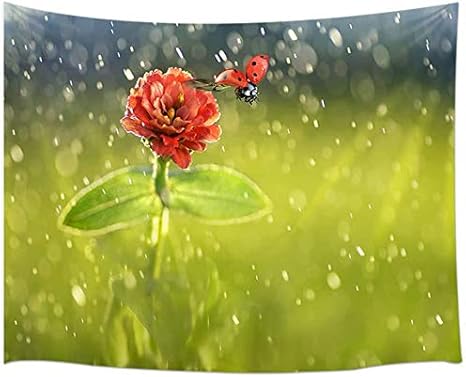 Amazon Co Jp Joocar 新鮮な赤い花のタペストリーから離れて飛んでてんとう虫家の装飾アートタペストリー ホーム キッチン