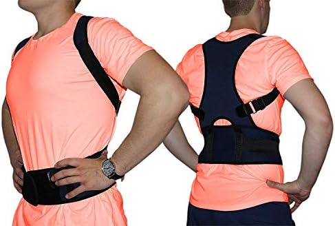 Posture Corrector Brace Lumbar Back & Shoulder Support - Adjustable Straps and Comfortable Mesh - Pain Relief for Men and Women Improves Bad Back & Kyphosis by Embrace (Blue, Medium)