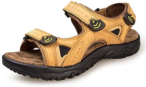 GHFJDO Men Outdoors Open Toe Sandals,Leather Adjustable Touch Fasten Comfort Gladiator Summer Sandals Shoes Size