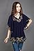 Ashir Aley New Floral Embroidered Butterfly Sleeve Wrap Ruffled Peasant Tops Blouse(XL,Navy Blue)