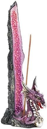 Dragon Incense Burner Holder, Purple Dragon Geode Incense Stick Stand Polyresin