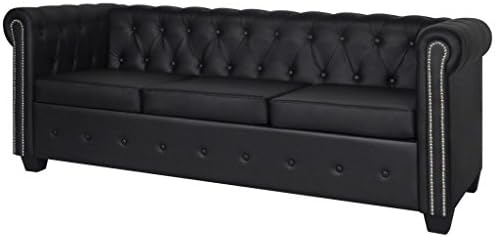 Chesterfield 3-Seater Artificial Leather Sofa Black Sofa Set Overall size: 78.9" x 30" x 27.6" (W x D x H)