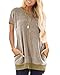 GADEWAKE Womens Summer Casual Color Block Short Sleeve Round Neck Pocket T Shirts Blouses Tunics Tops