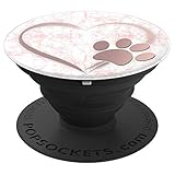 Rose Pink Dog Paw Print Heart on White Gray Pink Hand Holder - PopSockets Grip and Stand for Phones and Tablets