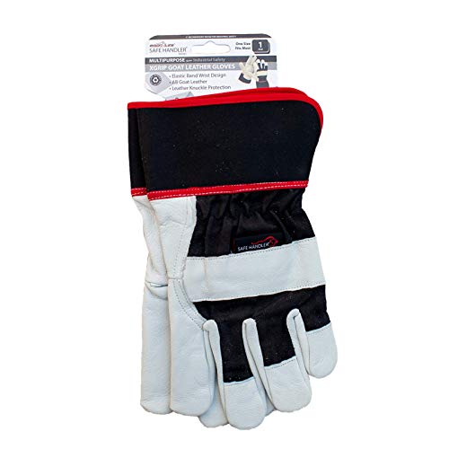 SAFE HANDLER XGrip Buffalo Leather Gloves | Elastic Band Wrist, AB Buffalo Leather, Leather Knuckle Protection, Safety Work Gloves, OSFM, 1 Pair