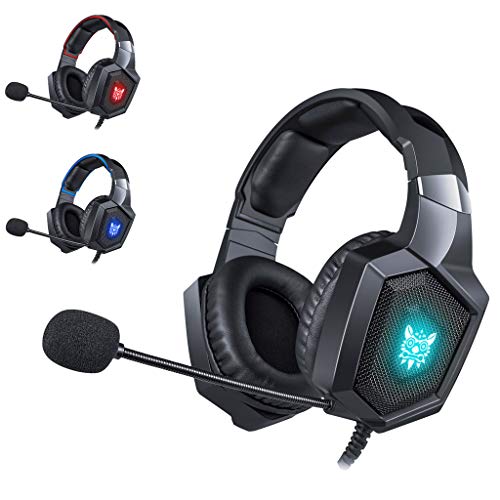 yuemizi ONIKUMA K8 Gaming Headset Stereo Gaming Noise-cancelling Wired Headset Noise Cancelling Micphone LED Light (Red)