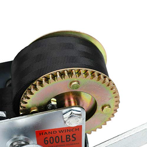 VOWAGH 600lbs 26FT 2" Hand Winch Hand Crank Strap Gear Winch Fit for ATV Boat Trailer Heavy Duty - Image 6