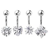 PiercingJ 4-6pcs 14G Stainless Steel Heart Round Square Star Cubic Zirconia Navel Bars/ Belly Button Ring