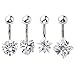 PiercingJ 4-6pcs 14G Stainless Steel Heart Round Square Star Cubic Zirconia Navel Bars/ Belly Button Ring