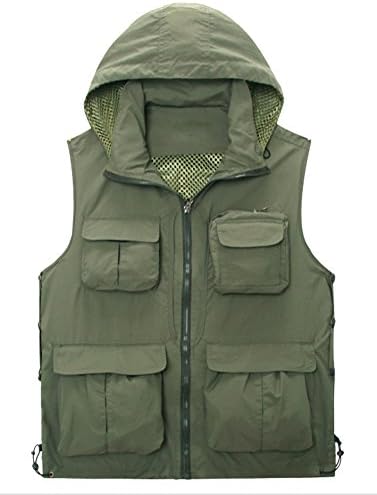 Liangpin Men's Multi-Pocket Fishing Hunting Vest with Hood Quick Dry Lightweight