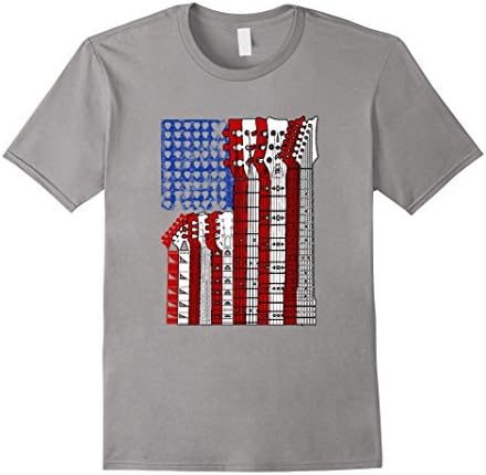 Mens Red White And Blue Guitar Gift T Shirt Medium Slate