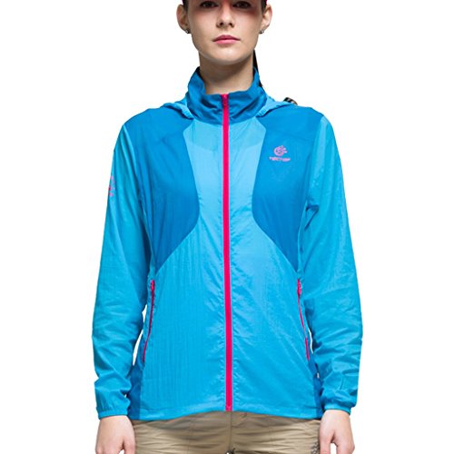 Women's Windbreaker Super Lightweight Jacket UV Protection Waterproof Skin Coat Blue L The