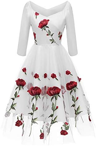 Women Lace V-Neck Dress Lace Embroidery Party Swing Cocktail Dress